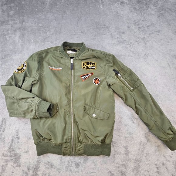 H&M Jacket Girl's 10-12Y Green Skateboard Brooklyn NYC Skaters Full Zip Patches - Picture 1 of 12